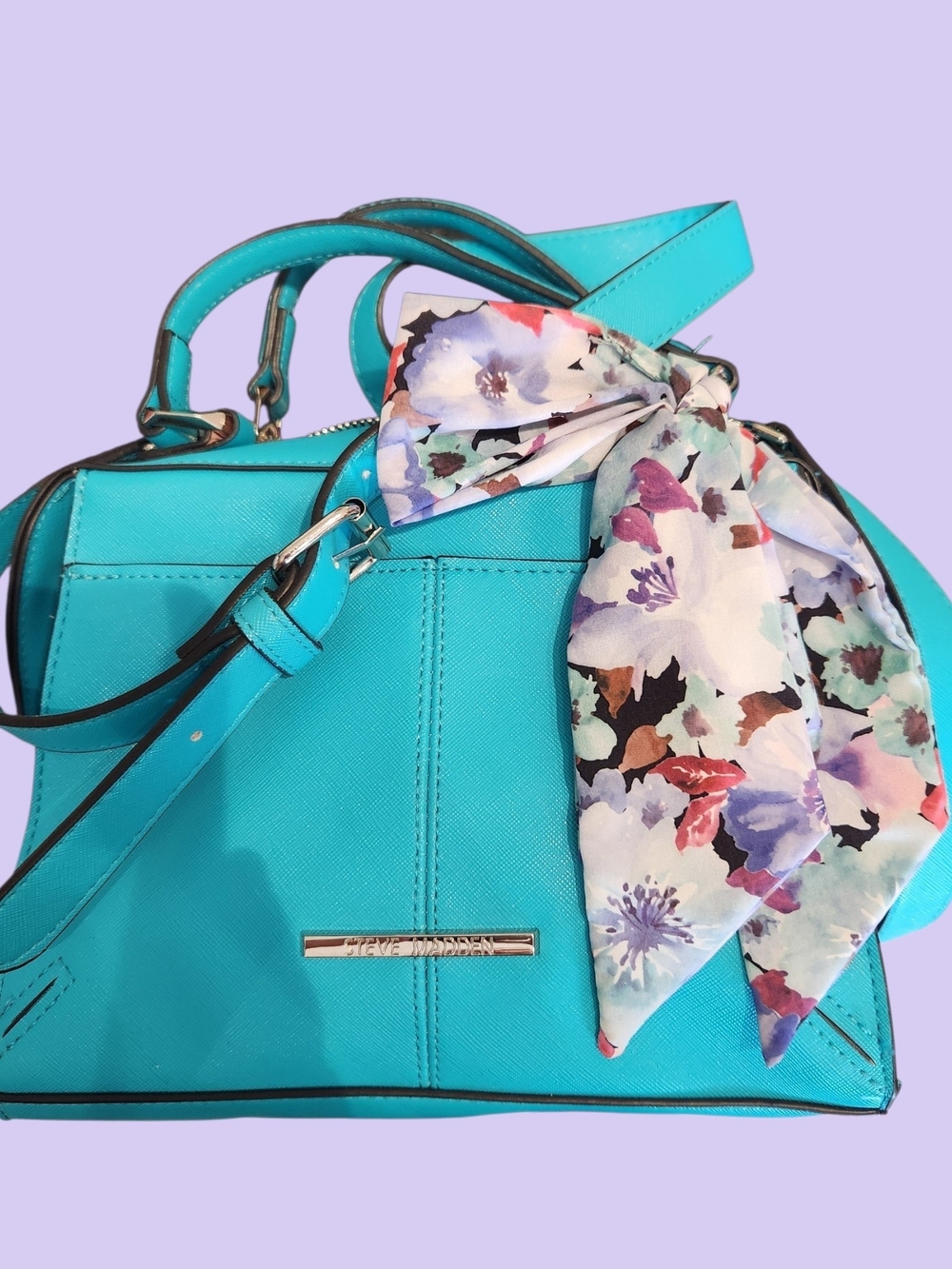 Steve Madden Turquoise Crossbody with Floral Scarf Accent NWT